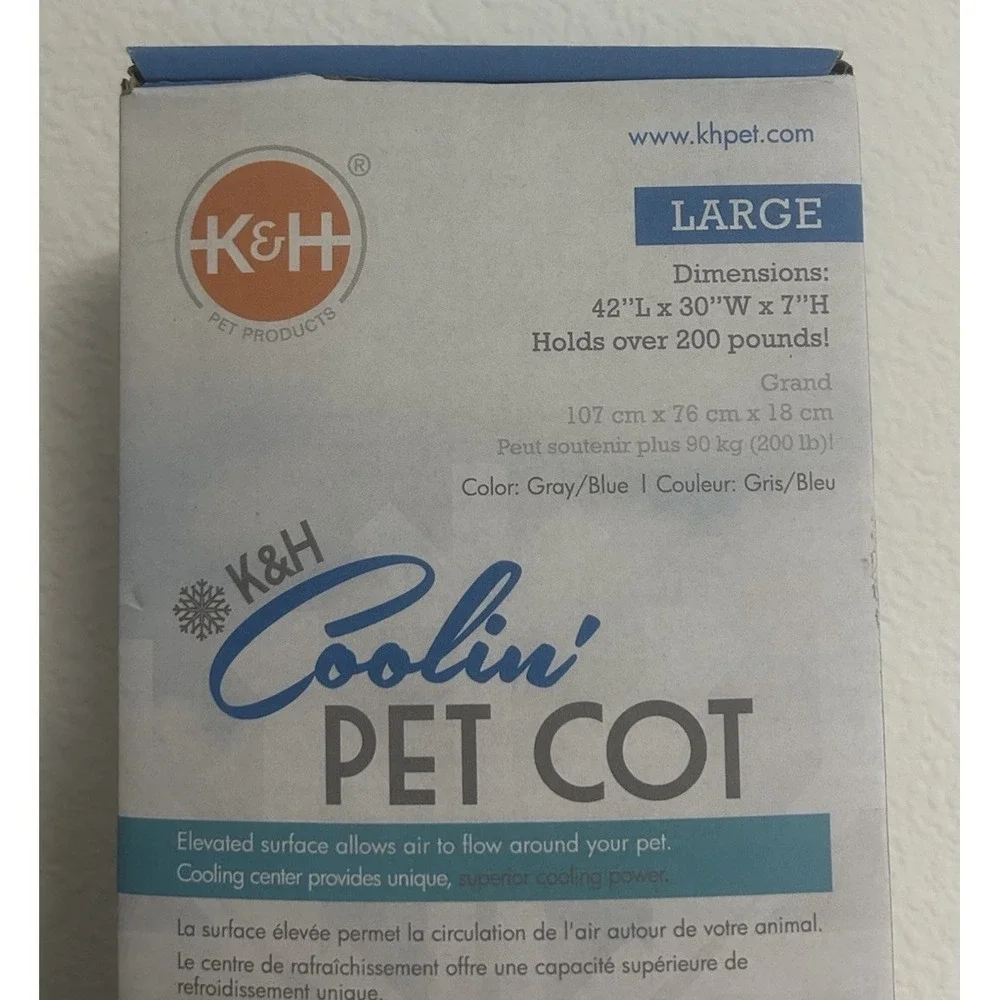K&H Pet Products Coolin' Pet Cot Elevated Pet Bed Gray/Blue Large 42 X 30 X 7 In
